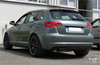 Fox Edelstahl Sportauspuff-Komplettanlage ab Kat Audi A3 8P 3.2 V6 quattro Sportback 2x90mm rund eingerollt abgeschrägt mit Absorber