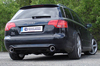 Fox Edelstahl Duplex Racing-Komplettanlage ab Kat Audi A4 B7 Typ 8E Limousine/ Avant 1.8T 1x90mm rund eingerollt abgeschrägt mit Absorber