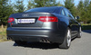 Fox Edelstahl Duplex Sportauspuff-Komplettanlage ab Kat Audi RS6 4F Typ C6 Limousine u. Avant 2x80mm rund eingerollt abgeschrägt mit Absorber
