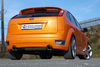 Fox Edelstahl Duplex Sportauspuff Ford Focus 2 ST 220 225 ab 2005 1x100mm rund eingerollt abgeschrägt mit Absorber