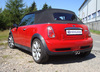 Fox Edelstahl Komplettanlage ab Kat Ausgang mittig Mini Cooper S Cabrio R52 2x76mm rund eingerollt gerade mit Absorber