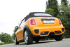 FOX Edelstahl Mittig Sportauspuff Mini Cooper S F56 F57 ab Bj. 2014 2x95x78mm trapezförmig eingerollt schwarz