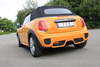 FOX Edelstahl Mittig Sportauspuff Mini Cooper S F56 F57 ab Bj. 2014 2x95x78mm trapezförmig eingerollt schwarz