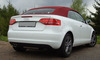 Fox Edelstahl Racing-Komplettanlage ab Kat. Ø70mm Audi A3 8P Cabrio 1.4 TFSI 2x76mm rund eingerollt abgeschrägt