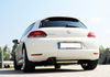 Fox Edelstahl Sportauspuff-Komplettanlage ab Kat VW Scirocco 3 1.4l 2.0l TDI 2x76mm rund doppelwandig abgeschrägt - Ø70mm-System
