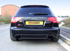 Milltek Edelstahl Duplex Racing-Komplettanlage ab Kat Audi RS4 B7 je 155x100mm oval eingerollt abgeschrägt in schwarz
