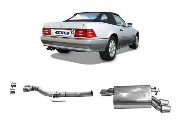 Bastuck Edelstahl Racing-Komplettanlage ab Kat Mercedes-Benz SL 600 V12 R129 2x105x75mm oval eingerollt abgeschrägt: MBSL/R129-OVANLR2