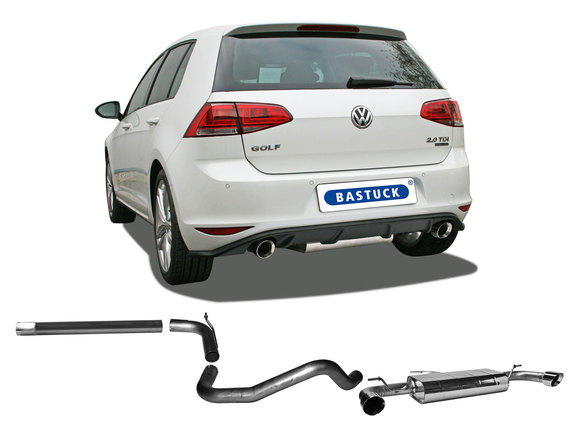 Bastuck Edelstahl Duplex Sportauspuff-Komplettanlage ab Kat VW Golf 7 Diesel (Mod. mit Starrachse) je 90mm rund doppelwandig abgeschrägt: VWG7-D/T90RSANL2 Bastuck Edelstahl Duplex Sportauspuff-Komplettanlage ab Kat VW Golf 7 Diesel (Mod. mit Starrachse) je 90mm rund doppelwandig abgeschrägt: VWG7-D/T90RSANL2