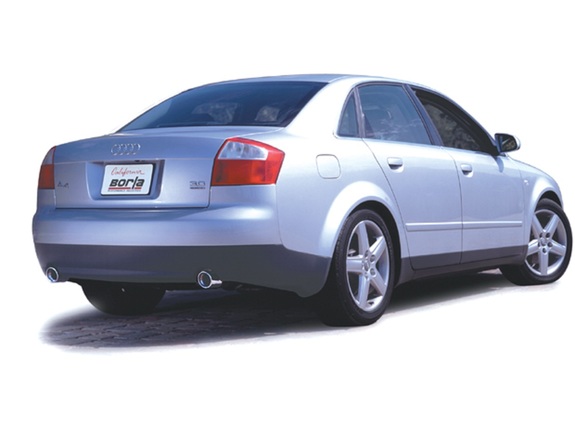 Borla Edelstahl Duplex Sportauspuff-Komplettanlage ab Kat Audi A4 B6 quattro je 81mm rund eingerollt abgeschrägt: 140100