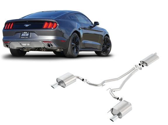 Borla TOURING Edelstahl Duplex Komplettanlage ab Kat Ford Mustang 6 2.3l EcoBoost ab 2015 je 102mm rund eingerollt abgeschrägt: 1014039