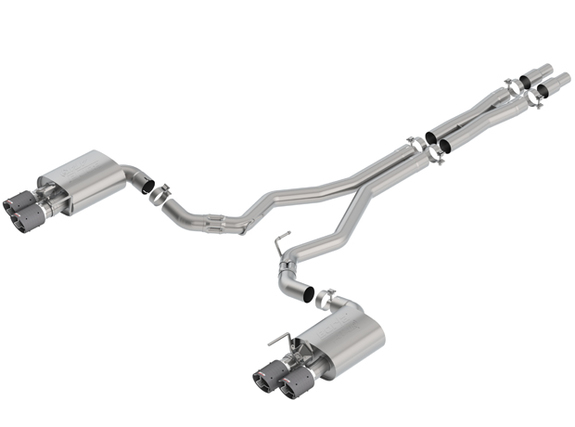 Borla ATAK Edelstahl Duplex Komplettanlage ab Kat mit Klappensteuerung Ford Mustang 6 GT Facelift ab 08/2017 je 2x102mm rund abgeschrägt aus Carbon mit Alu-Inlet: 140743CF