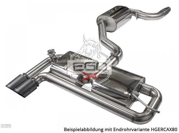 EGO-X Non-Resonated Edelstahl Sportauspuff-Komplettanlage ab Kat mit Klappensteuerung Ø76mm SuperSound-Version Seat Leon 1P inkl. Endrohrsatz nach Wahl: HGBXAGAVAG18L-AANL2