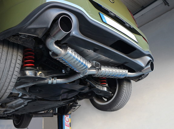 Eisenmann Edelstahl Duplex Sportauspuff-Komplettanlage ab OPF Ø76mm VW Golf 8 GTI je 102mm rund doppelwandig abgeschrägt: V3000.01023