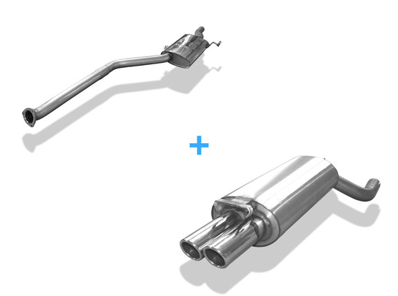 FOX Edelstahl Sportauspuff-Komplettanlage ab Kat. Audi 100, A6 Typ C4 quattro 2.6l 2.8l 2x70mm rund eingerollt abgeschrägt: AU070032-126ANL