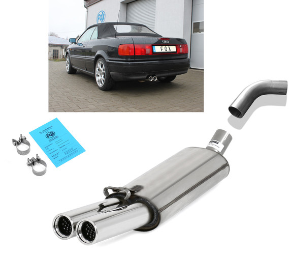 Fox Edelstahl Sportauspuff inkl. Verbindungsrohr Audi 80/90 89 B3 Limousine/Coupe und B4 Cabrio 2.0 16V 2.6l 2.8l 2x76mm rund eingerollt: AU011122-068ESD3