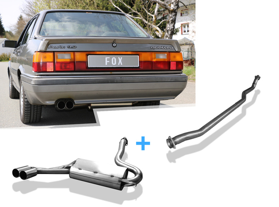 Fox Edelstahl Racing-Komplettanlage ab Kat. Audi 80/90 quattro 81/85 2x76mm rund scharf gerade: AU010018-008ANLR