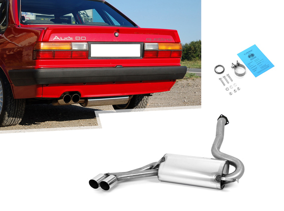 Fox Edelstahl Sportauspuff Audi 80/90 quattro 81/85 2x76mm rund scharf abgeschrägt: AU010018-088