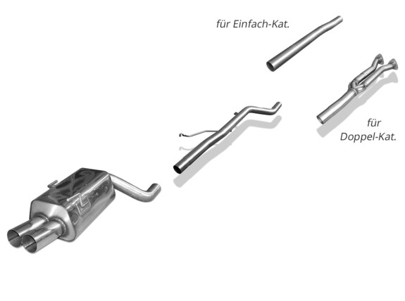 Fox Edelstahl Racing-Komplettanlage ab Kat. Audi 80 quattro B4 Limousine/Avant mit RS2-Schürze 2x76mm rund scharf