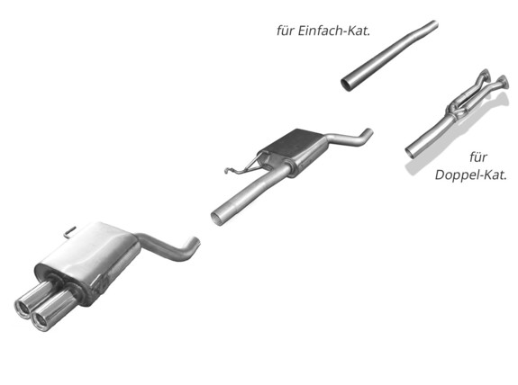 Fox Edelstahl Sportauspuff-Komplettanlage ab Kat Audi 80 quattro B4 Limousine/Avant mit Serien-Schürze 2x76mm rund