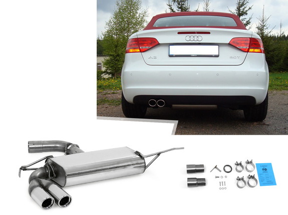 Fox Edelstahl Sportauspuff Ø70mm Audi A3 8P Cabrio 2x76mm rund eingerollt abgeschrägt: AU051257-148