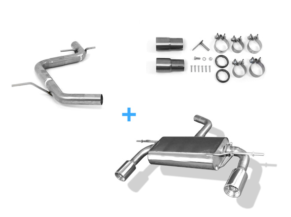 Fox Edelstahl Duplex Racing-Komplettanlage ab Kat. Audi A3 8P Sportback 1x90mm rund eingerollt gerade mit Absorber: AU051035-071ANLR