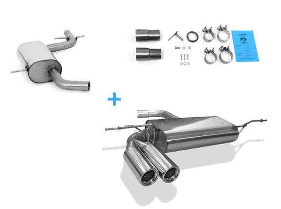 Fox Edelstahl Sportauspuff-Komplettanlage ab Kat Audi A3 8P Sportback 2x76mm rund eingerollt gerade mit Absorber: AU051015-068ANL