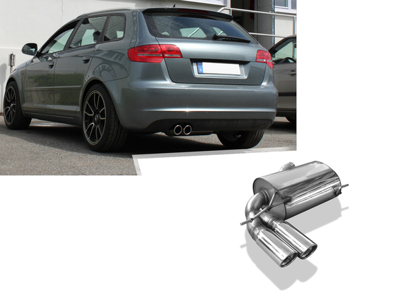 Fox Edelstahl Sportauspuff Audi A3 8P quattro Sportback 2x90mm rund eingerollt abgeschrägt mit Absorber: AU051277-152