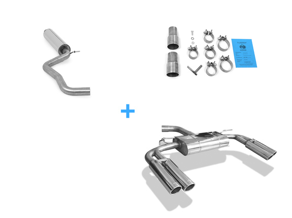 Fox Edelstahl Duplex Sportauspuff-Komplettanlage ab Kat Audi A3 8V Limousine (Stufenheck) je 2x80mm rund eingerollt abgeschrägt: AU052045-130ANL