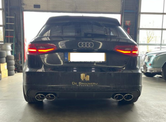 Fox Edelstahl Duplex Sportauspuff-Komplettanlage ab Kat Audi A3 8V Sportback 1.4 e-tron für S3-Heck je 2x115x85mm oval eingerollt abgeschrägt: AU052145-348ANL