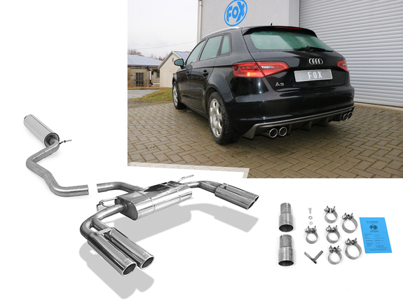 Fox Edelstahl Duplex Sportauspuff-Komplettanlage ab Kat Audi A3 8V Sportback 1.8TFSI je 2x90mm rund eingerollt abgeschrägt: AU052095-132ANL