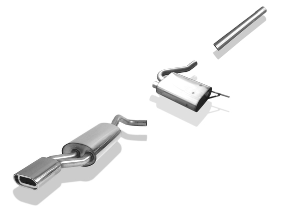 Fox Edelstahl Sportauspuff-Komplettanlage ab Kat Audi A4 B5 Limousine/Avant 1.8l 2.6l 2.8l + TDI 135x80mm flachoval eingerollt abgeschrägt mit Absorber: AU060002-593ANL2