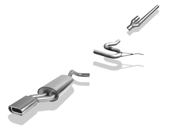 Fox Edelstahl Racing-Komplettanlage ab Kat Audi A4 B5 Limousine/Avant 2.4l + 2.8l 135x80mm flachoval eingerollt abgeschrägt mit Absorber: AU060002-593ANLR3