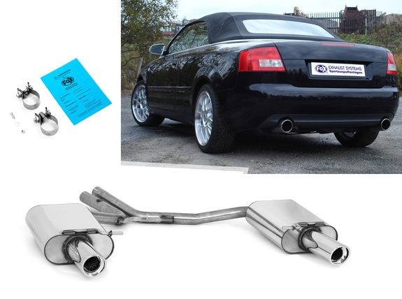 Fox Edelstahl Duplex Sportauspuff Audi A4 B7 Typ 8E, 8H Cabrio, Limousine u. Avant 1x90mm rund eingerollt abgeschrägt mit Absorber: AU061083-151