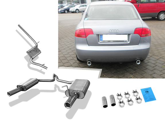 Fox Edelstahl Duplex Sportauspuffanlage Audi A4 B7 Typ 8E Lim/Avant 2.0l je 76mm rund eingerollt mit Absorber: AU061211-067ANL2