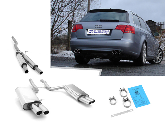 Fox Edelstahl Duplex Sportauspuffanlage ab Kat Audi A4 B7 quattro Typ 8E Limousine/Avant je 2x88x74mm oval eingerollt abgeschrägt: AU061113-364ANL