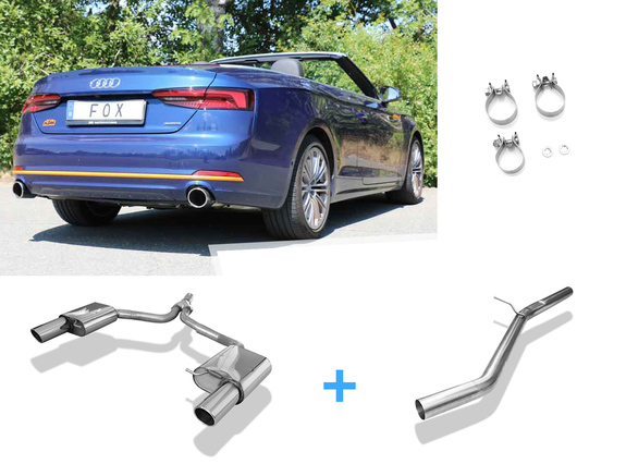 FOX Edelstahl Duplex Racing-Komplettanlage ab VSD Audi A5 B9 F5 2.0 TFSI Quattro je 100mm rund eingerollt abgeschrägt