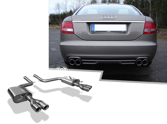 Fox Edelstahl Duplex Sportauspuff Audi A6 4F Typ C6 quattro Limousine u. Avant TDI 2x76mm rund eingerollt abgeschrägt mit Absorber: AU072033-148