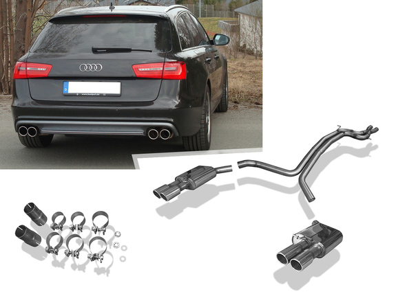 Fox Edelstahl Duplex Racing-Komplettanlage ab Kat Audi A6 4G Typ C7 3.0 TFSI je 2x90mm rund eingerollt abgeschrägt: AU073054-132ANLR