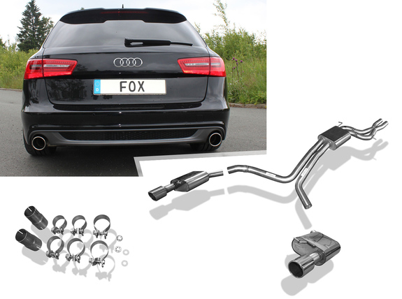 Fox Edelstahl Duplex Sportauspuff-Komplettanlage ab Kat Audi A6 4G quattro Typ C7 Limousine u. Avant je 100mm rund eingerollt abgeschrägt: AU073003-133ANL