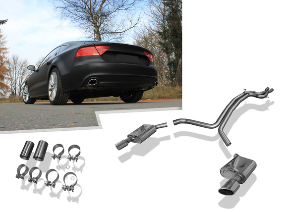 Fox Edelstahl Duplex Racing-Komplettanlage ab Kat Audi A7 Sportback je 115x85mm oval eingerollt seitlich abgeschrägt: AU160003-461ANLR1