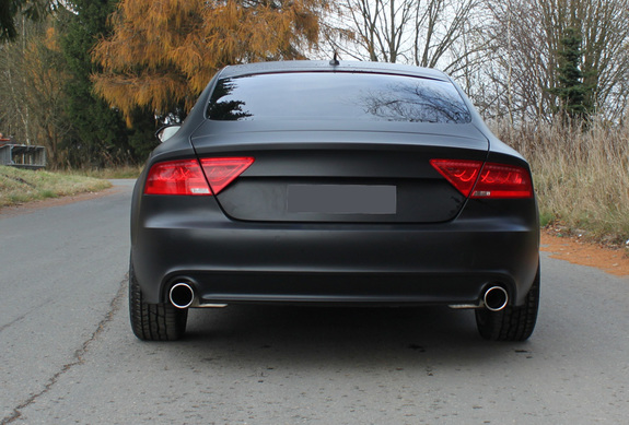 Fox Edelstahl Duplex Sportauspuff-Komplettanlage ab Kat Audi A7 Sportback je 100mm rund eingerollt abgeschrägt: AU160003-133ANL1
