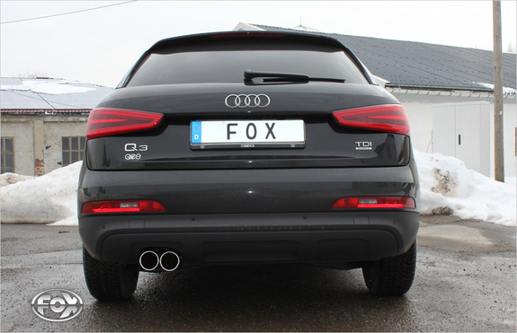 Fox Edelstahl Racing-Komplettanlage ab Kat Audi Q3 2.0 TFSI 2x80mm rund eingerollt: AU150011-050ANLR