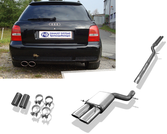 Fox Edelstahl Racing-Komplettanlage ab Kat Audi RS4 B5 2x115x85mm oval eingerollt abgeschrägt: AU060102-348ANLR
