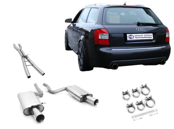 Fox Edelstahl Duplex Racing-Sportauspuffanlage ab Kat Audi S4 B6 Typ 8E Limousine/Avant je 100mm rund doppelwandig