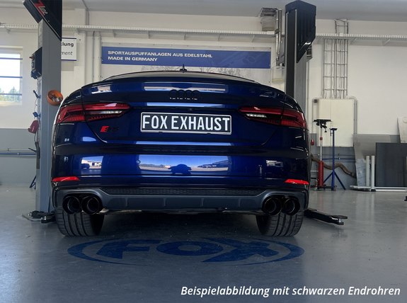 FOX Edelstahl Duplex Sportauspuff-Komplettanlage ab Kat mit Klappensteuerung Audi S5 B9 Typ F5 je 2x100mm rund doppelwandig abgeschrägt