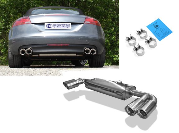 Fox Edelstahl Duplex Sportauspuff Audi TT 8J Coupe u. Roadster 2x100mm rund eingerollt abgeschrägt mit Absorber: AU091015-154