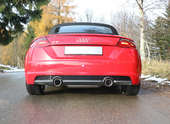 FOX Edelstahl Duplex Sportauspuff-Komplettanlage ab Kat. Audi TT 8S/FV Frontantrieb je 100mm rund doppelwandig abgeschrägt: AU092015-293ANL