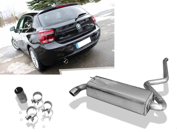 Fox Edelstahl Sportauspuff BMW 1er F20 F21 3-Tür 5-Tür 114i 116i 1x76mm rund eingerollt abgeschrägt: BM013005-127