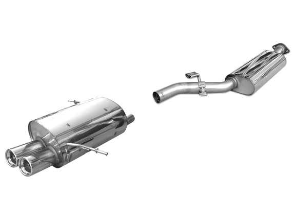 Fox Edelstahl Sportauspuff-Komplettanlage ab Kat BMW 3er E36 316i u. 318Ti Compact 2x80mm rund eingerollt gerade mit Absorber: BM021002-070ANL