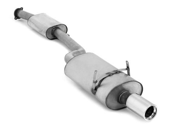 Fox Edelstahl Sportauspuff-Komplettanlage ab Kat BMW 3er E36 318is Limousine u. Coupe 1x90mm rund eingerollt gerade mit Absorber